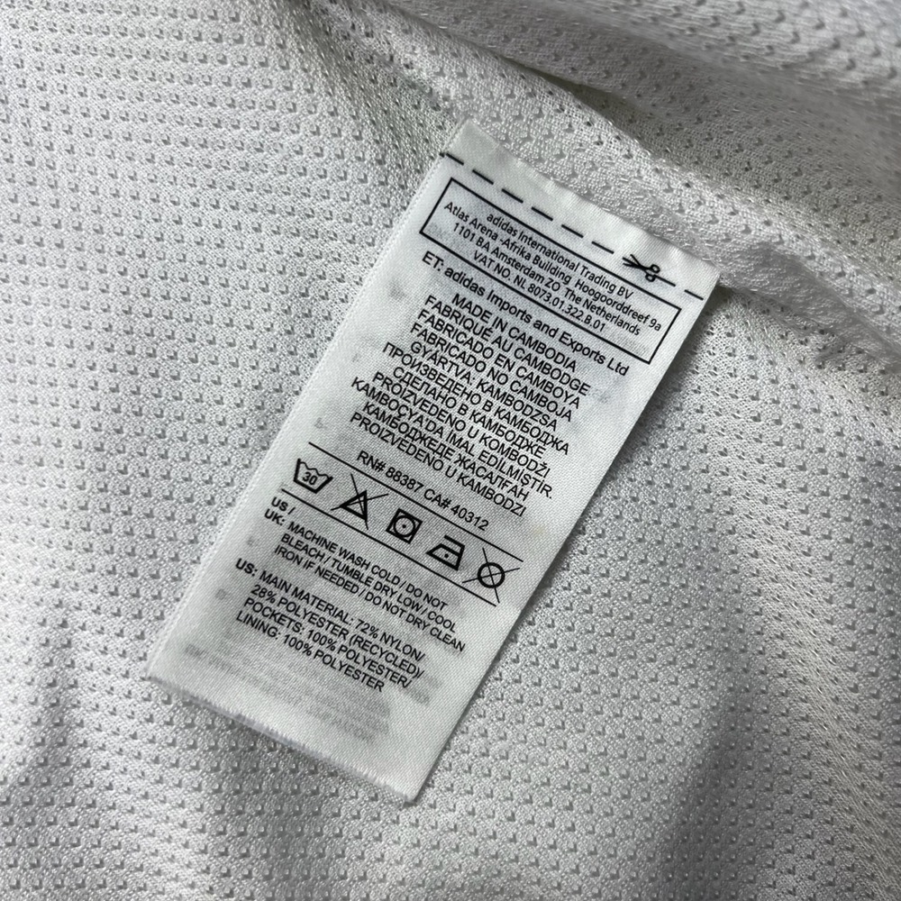 Adidas Jacket Mens S White Black Striped Full Zip Hooded Lightweight Windbreaker - Picture 11 of 16